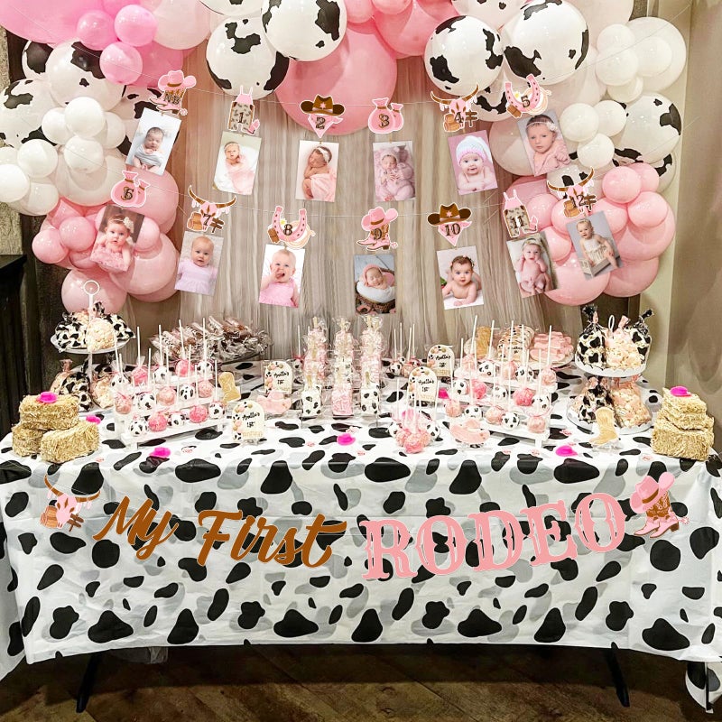 Cheereveal لافتة صور من Cheereveal My First Rodeo أكاليل الرايات للفتيات - ديكورات حفلات عيد الميلاد الأول بموضوع الغرب المتوحش، لوازم أعياد ميلاد راعية البقر الغربية من حديثي الولادة حتى 12 شهرًا - Image 4